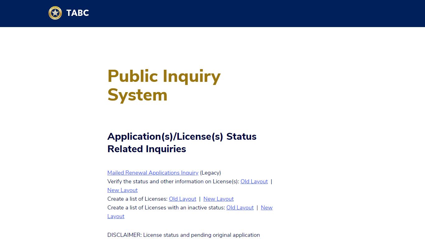Public Inquiry System | TABC - Texas